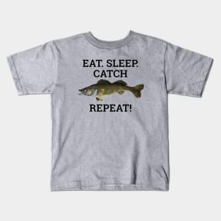 Funny Walleye Fishing Gift Eat Sleep Fish Repeat! Kids T-Shirt